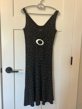 Frank Lyman Design Vintage Black Polka Dot Stretch Midi Dress Sz 4